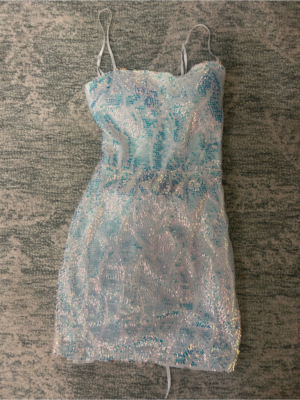B Darlin Iridescent Light Blue Sequin Mini Dress